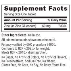 zinco 50mg 100 tabs gnc gnc 004