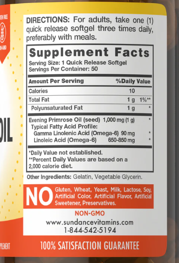 Sundance Evening Primrose Oil 1000mg 50 Cápsulas - Imagem 2