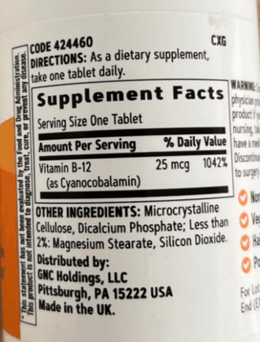 GNC Select Vitamina B12 25mcg 30 Cápsulas - Imagem 2