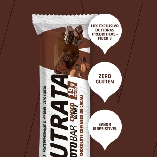 Nutrata Barra de Proteina Protobar Choco Whey com Nibs de Cacau 70g - Imagem 3