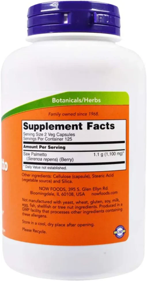NOW Saw Palmetto 550mg 100 Cápsulas - Imagem 2
