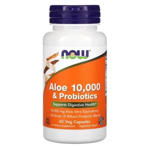 NOW Aloe e Probioticos 10.000 60 Cápsulas